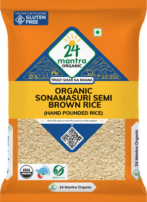 24 Mantra Hand Pounded Organic Semi Brown Sona Masoori Rice(5 kg)
