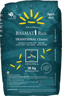 Grainka Basmati Traditional Classic || for Pulao & Biryani || Long & Thin Grain Basmati Rice (Long Grain, Steam)(30 kg)