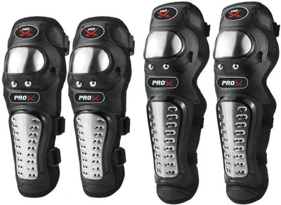 ASRYD Adjustable Alloy Steel Knee & Elbow Guards - Unisex Armor Protection Knee Guard, Elbow Guard Free Black(Pack of 4)
