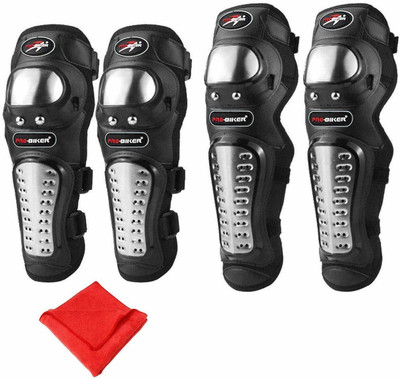 Thump THPBKG4 Alloy Stainless Steel Adjustable Unisex Knee Guard Knee Guard, Elbow Guard Free Black(Pack of 4)