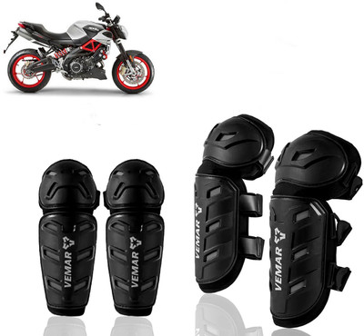 AUTO PEARL Monstor style Knee Guard Set Riding Safety Protection 4Pcs Elbow Guard, Knee Guard Free Black(Pack of 4)