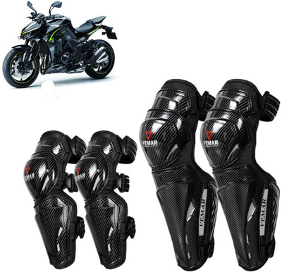 AUTO PEARL Carbon Black Knee Guard Set Riding Safety Protection Elbow Guard, Knee Guard Free Black(Pack of 4)