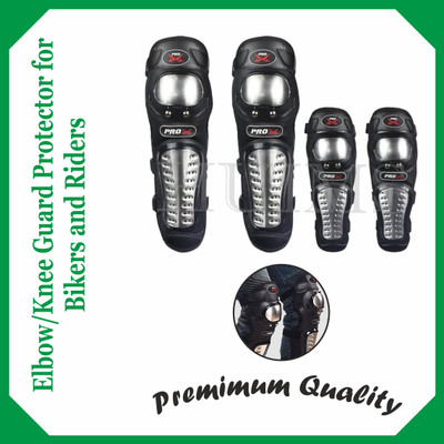 Alowing Pro X Steel Knee & Elbow Guard Flexible Adjustable Knee Shin Armor Protector Elbow Guard, Knee Guard Free Black, Silver(Pack of 4)