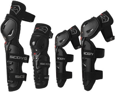 Rhtdm Motorcycle Bike Racing Riding Knee & Elbow Guard Shin Protector Elbow Guard, Knee Guard Free Black(Pack of 4)