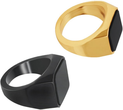 Neerajyoti Black & Gold glass ring set Alloy Gold, Titanium Plated Ring