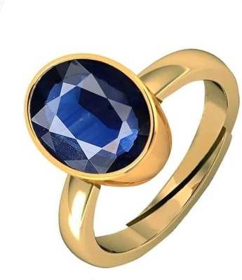 KUSHMIWAL GEMS 14.25 Ratti 13.25 Crt Ceylon Blue Sapphire Ring Original Certified Neelam Brass Sapphire Gold Plated Ring