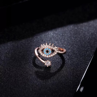 Alvira Princess Evil Eye Crystal Adjustable Women Rings with Rose Box Packing Stainless Steel Cubic Zirconia, Crystal, Diamond Gold Plated Ring