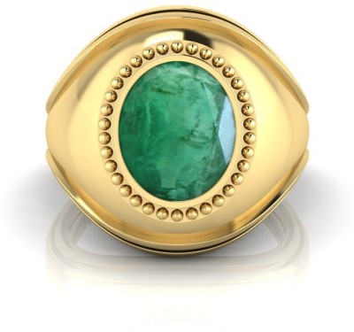 Pranjal Gems 9.25 Ratti Panna Gemstone Adjustable Ring With Lab CertificateCK Stone Emerald Brass Plated Ring