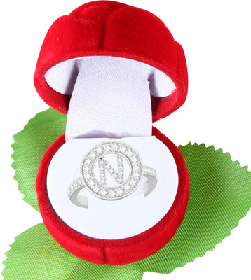 MEENAZ Silver Ring girls women girlfriend couple valentine alphabet letter n name party Brass, Copper, Crystal, Stone, Alloy, Metal Cubic Zirconia, Diamond, Zircon, Crystal Platinum, Silver Plated Ring Set