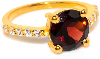 jete Solitaire Statement Sterling Silver Garnet Gold Plated Ring