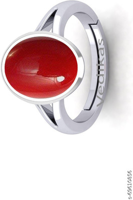 VishvMa 7.25 Ratti Natural Coral Moonga Gemstone A1 Quality With Lab Certified Brass Opal Brass Plated Ring