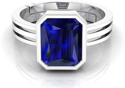 NAVYA GEMS 9.25 Ratti 8.00 Carat Natural Blue Sapphire Neelam Silver Plated Ring Brass Sapphire Silver Plated Ring