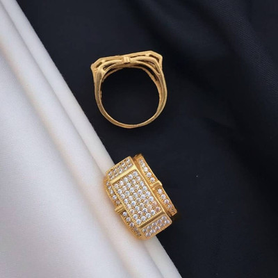 Mahi creations Brass Diamond Gold Plated Ring