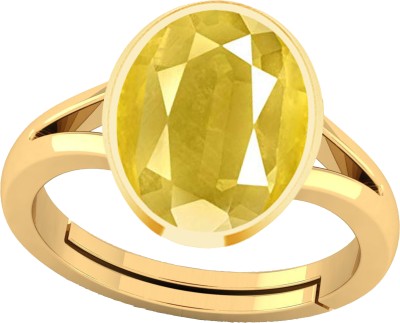 SHAHNU 7.25 Ratti Created Yellow Sapphire Ring With Lab Certificate for Men and Women Brass Sapphire Ring