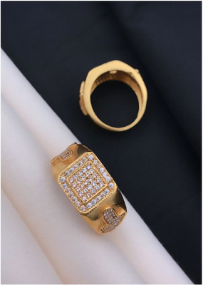 Mahi creations Brass Diamond Gold Plated Ring
