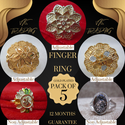 vks trading FINGER RING GOLD PLATAD COMBO PACK OF-5-510 Brass Ring