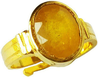 RATAN BAZAAR Yellow Sapphire Ring With Natural Pukhraj Stone Lab Certified Stone Sapphire Gold Plated Ring