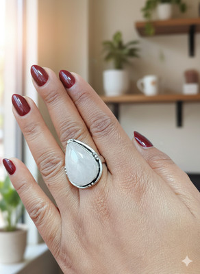 ShrimJewels Shrim Jewels Natural Rose Quartz Teardrop Adjustable Ring for Women & Girls Brass Quartz Silver Plated Ring