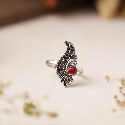 Sanseeta Pankh- Silver oxidised ring Brass Zircon Silver Plated Ring