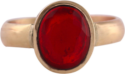 Gemzonite A+ Quality Natural Burma Ruby Manik Gemstone Ring for Women's and Men's Brass Ruby Gold Plated Ring