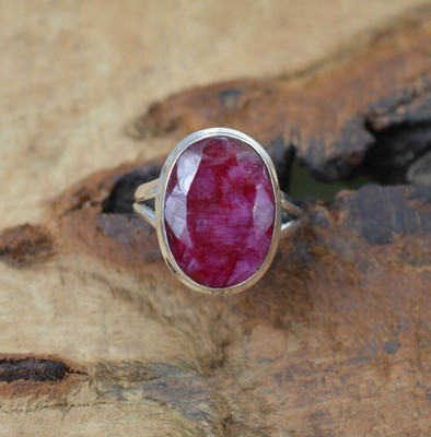 Gemzonite Natural Ruby Stone Ring Lab Certified Adjustable Ring For Women & Men Brass Ruby Ring