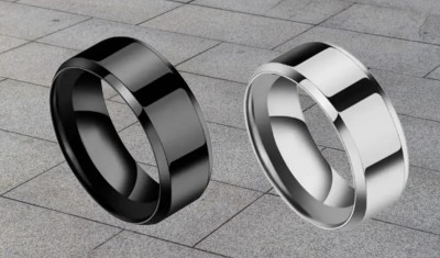 Sunshine Creations (Set of 2 Pcs) Trendy Stylish Silver Black Challa Ring Combo For Men & Women Stainless Steel Ring