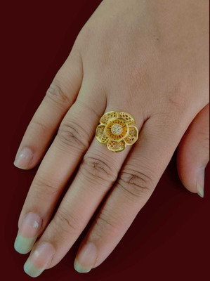 VARNIJEWELLS Ad Stone Folding Ring – a stunning outfit, perfect for all occasions. Brass Cubic Zirconia Gold Plated Ring