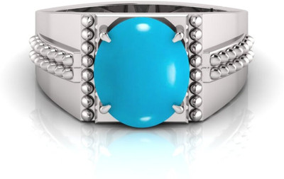 Pranjal Gems Shell Turquoise Rhodium Plated Ring
