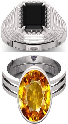BHAIRAW GEMS Moonstone Stone Silver Adjustable Ring Stainless Steel Ring