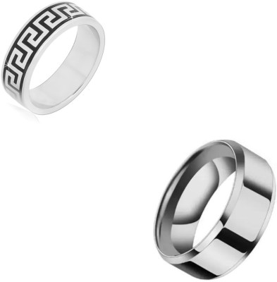 Bellina Gemoetric Design And Round Finger Ring For Boys And Men (Pack Of 2) Alloy Ring Set