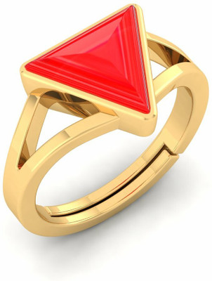 VishvMa Gems 6.25 Ratti Red Coral Moonga Gemstone Ring With Lab Certified Brass Opal Brass Plated Ring