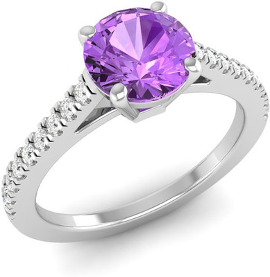 Bluejwel Round Amethyst Solitaire Ring - The Essence of Calm Sterling Silver Cubic Zirconia, Amethyst Sterling Silver Plated Ring