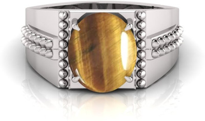 TODANI JEMS 9.25 Ratti Tiger Stone Gemstone Adjustable Ring With Lab CertificateB Shell Rhodium Plated Ring