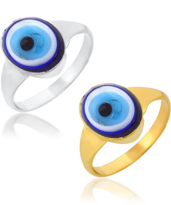 Dzinetrendz Brass Gold & Silverplated Evil Eye Finger Ring Combo Brass Gold, Silver Plated Ring