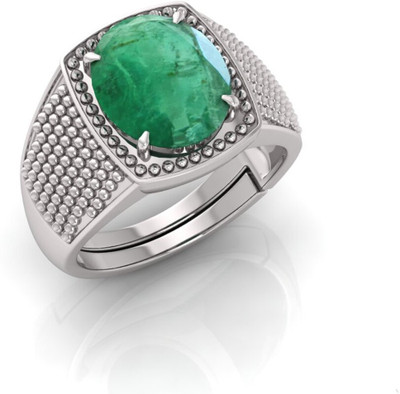 Pranjal Gems 14.25 Ratti Panna Gemstone Adjustable Ring With Lab CertificateKT Metal Emerald Gold Plated Ring