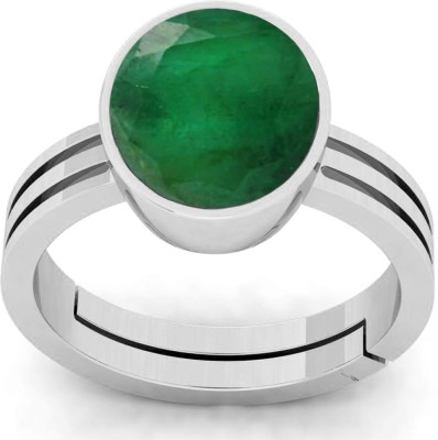 HARSHALI GEMS emerald ring 6.25 ratti 6.00 carat panna ring for men and women's Brass Emerald Silver Plated Ring