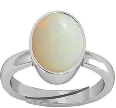 NAVYA GEMS 7.25 Ratti / 6.00 Carat White Opal Fire Silver Plated Ring Brass Opal Rhodium Plated Ring