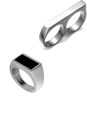 Neerajyoti Rectangle AD RING & double finger ring combo Alloy Ring Set