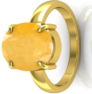 KUSHMIWAL GEMS 6.25 Ratti 5.25 Crt Natural Ceylone Yellow Sapphire Ring Original Pukhraj Brass Sapphire Gold Plated Ring