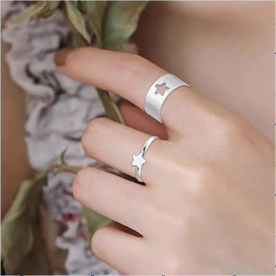 JDENTERPRISES Silver Star Couple Ring Matching Wrap Finger Ring For Women And Girls Alloy Gold Plated Ring Set