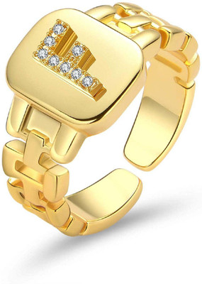 ZIVOM Initial Alphabets Letter F American Diamond Adjustable Copper Cubic Zirconia Gold Plated Ring