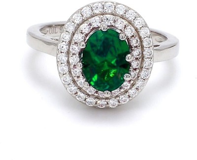 Ornate Jewels Ornate Jewels Emerald Solitaire Halo Ring Sterling Silver Emerald Rhodium Plated Ring