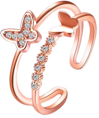 Fashion Frill Butterfly American Diamond Rose Gold Plated Adjustable Ring For Women/Girls Stainless Steel Cubic Zirconia Gold Plated Ring