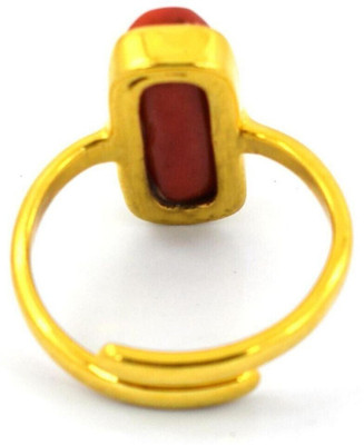 GenZcomplex 4.55 Ratti Coral Moonga Stone Brass Plated Ring Adjustable Copper Coral Gold Plated Ring