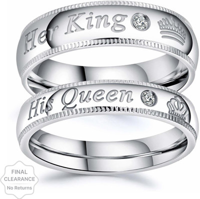 VIANSH Stainless Steel Cubic Zirconia, Diamond Silver, Platinum Plated Ring Set