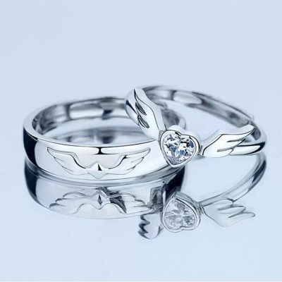 house of common Stainless Steel Cubic Zirconia Silver Plated Ring Set