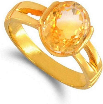 KUNDLI GEMS Yellow sapphire Ring original Pukhraj Stone Lab certified & Astrological Stone Stone Ruby Gold Plated Ring