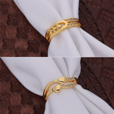 Gigev Combo Of 2 AD Brass Cubic Zirconia Gold Plated Ring Set