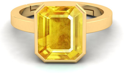 VishvMa 8.25 Ratti Pukhraj Yellow Sapphire Gem Stone Ring With Lab Certificate Stone Ruby Brass Plated Ring