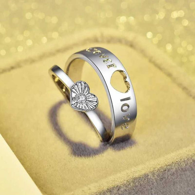 Alviira Heart shape & forever love adjustable couple rings for lovers & Valentine ring Alloy Crystal Silver Plated Ring Set